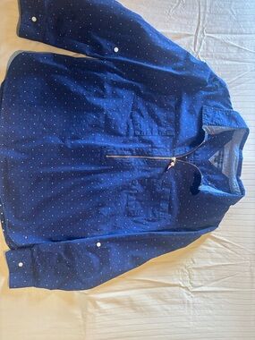 Tommy Hilfiger Navy Zip-Front Shirt Jacket with Small Red Dot Pattern